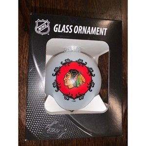 Christmas Chicago Blackhawks NHL Hockey Glass Christmas Ornament Holiday